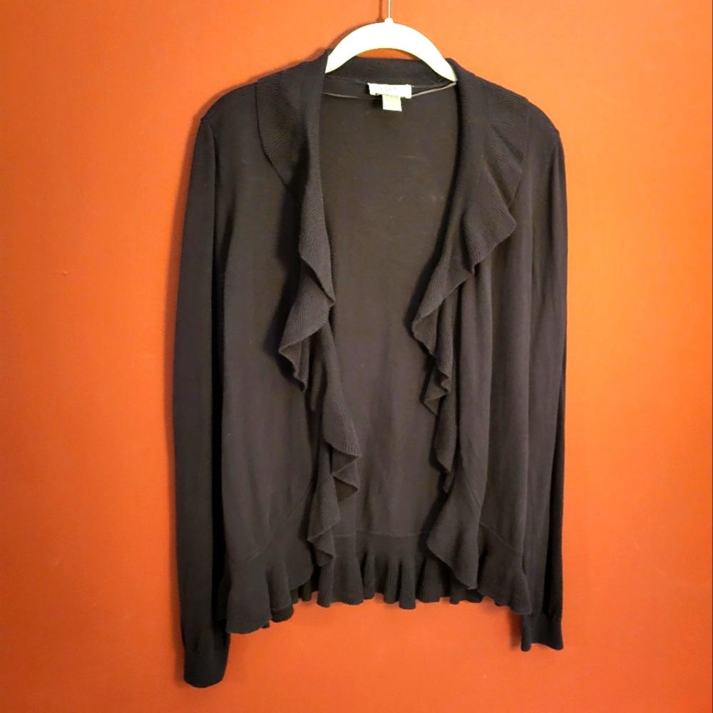 LOFT, M, long sleeved ruffled cardigan
